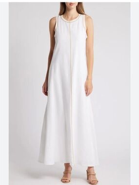 Halogen Topstitch Detail Sleeveless Linen
Blend Maxi Dress M